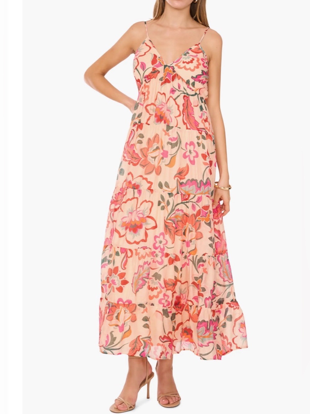 1. STATE Peach Sleeveless Women’s Autumn Wedding Guest Floral Maxi Dress L - Picture 1 of 9